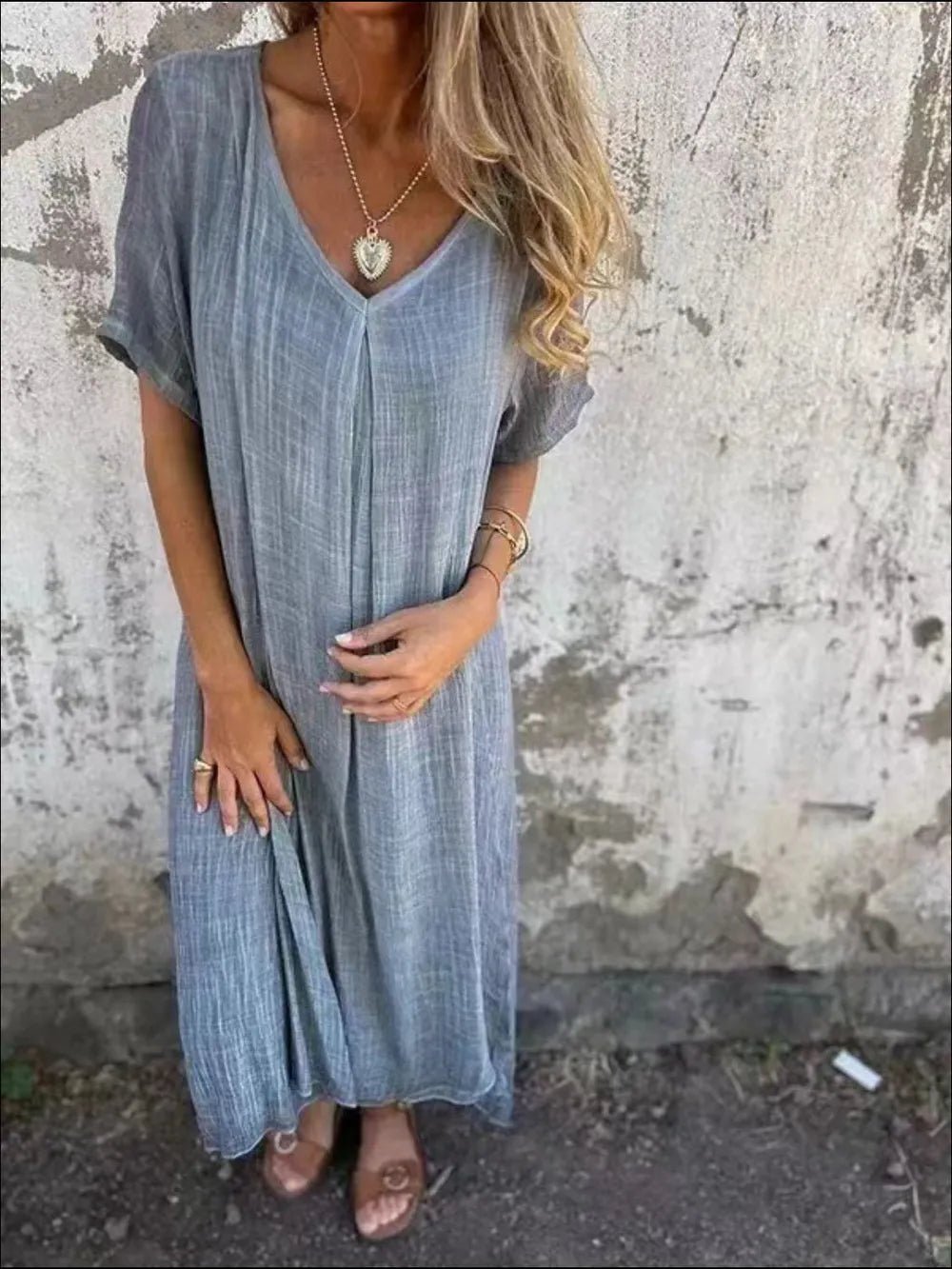 Full Size V - Neck Short Sleeve Midi Dress Plus Size