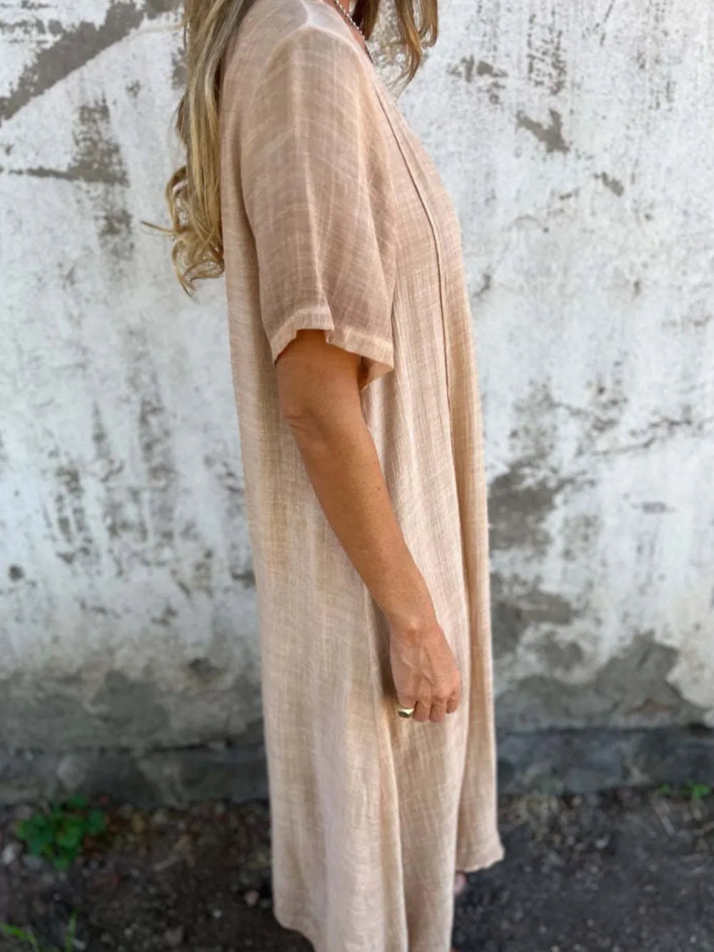 Full Size V - Neck Short Sleeve Midi Dress Plus Size