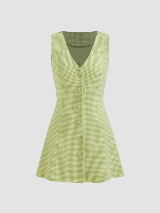 Gingham Button - Front A - Line Mini Dress