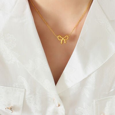 Gold - Plated Titanium Steel Bow Pendant Necklace