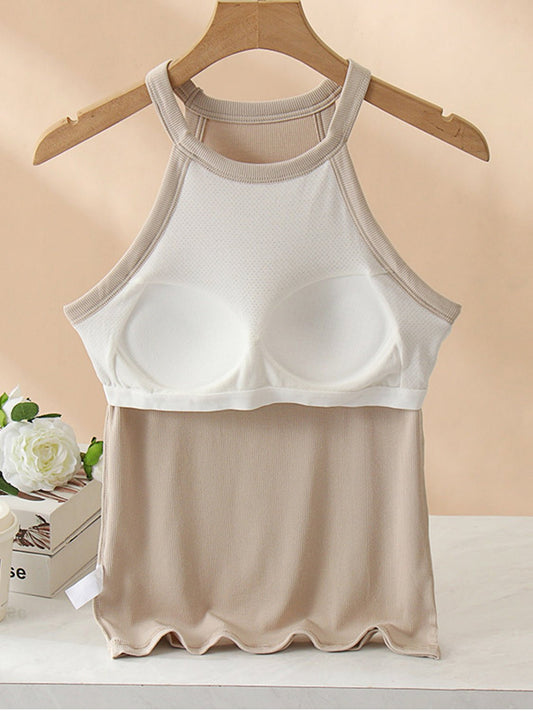 Grecian Neck Tank With Chest Pads