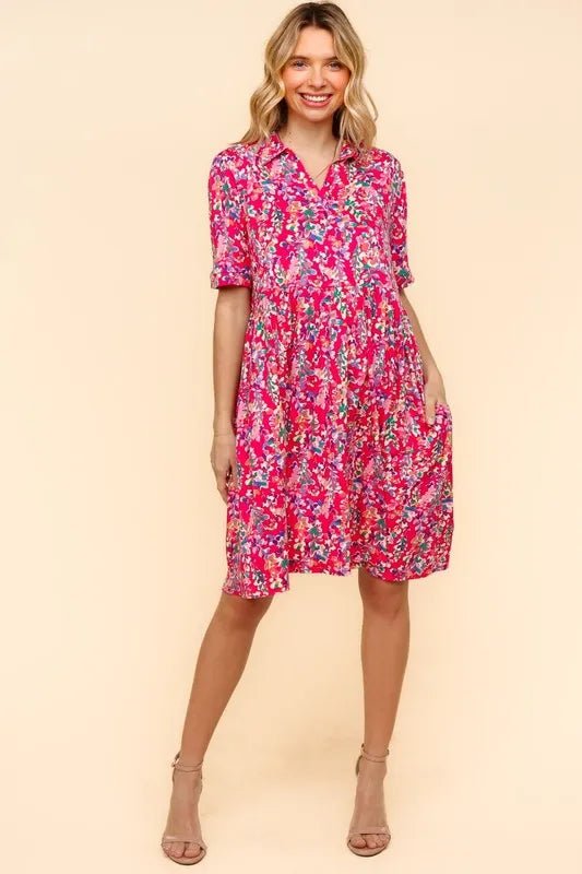 Haptics Johnny Collar Babydoll Dress with Side Pockets