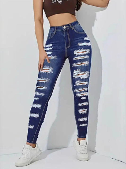 High Waisted Distressed Skinny Jeans