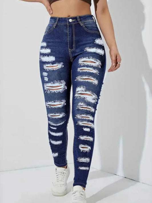 High Waisted Distressed Skinny Jeans