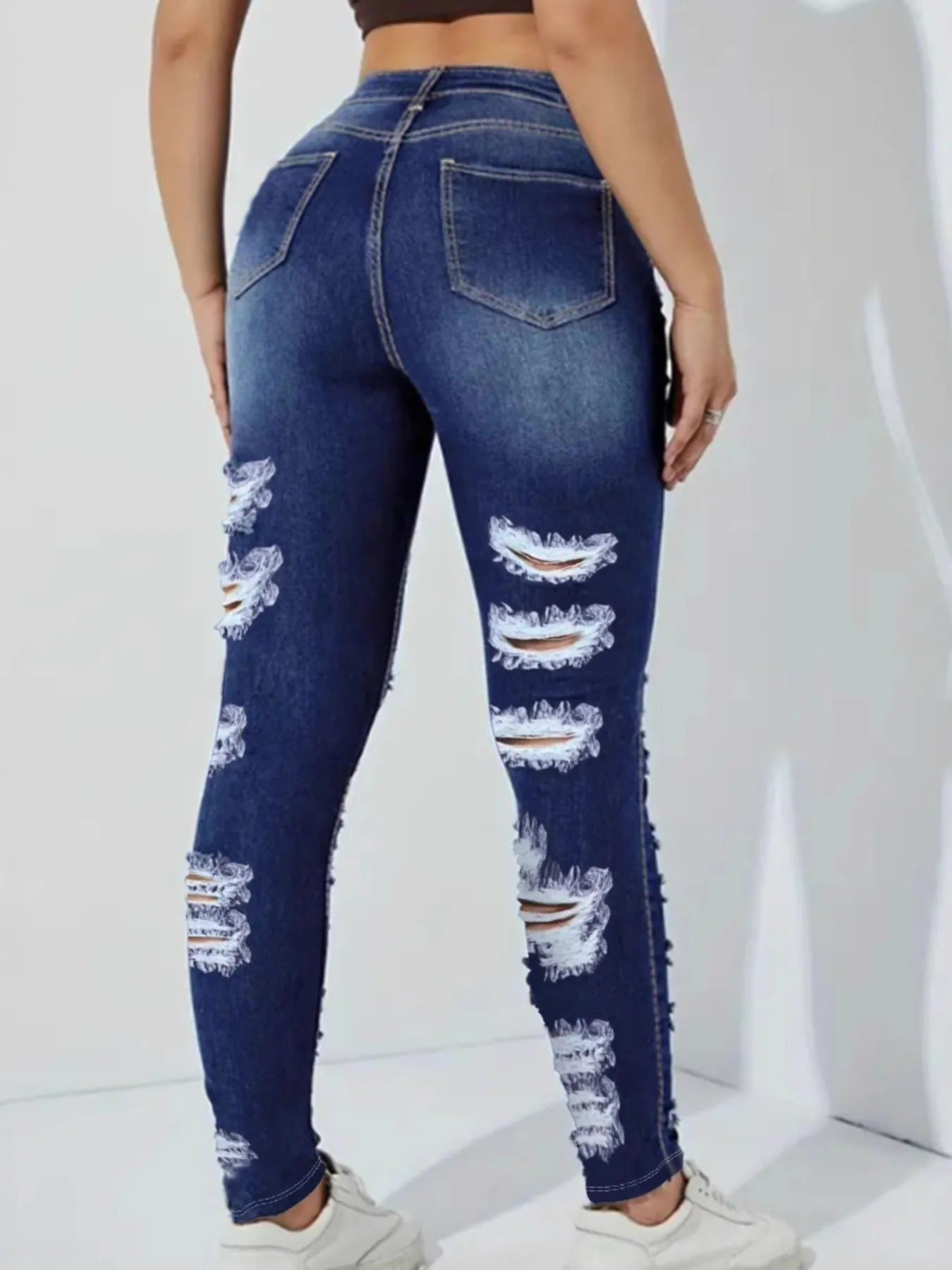 High Waisted Distressed Skinny Jeans