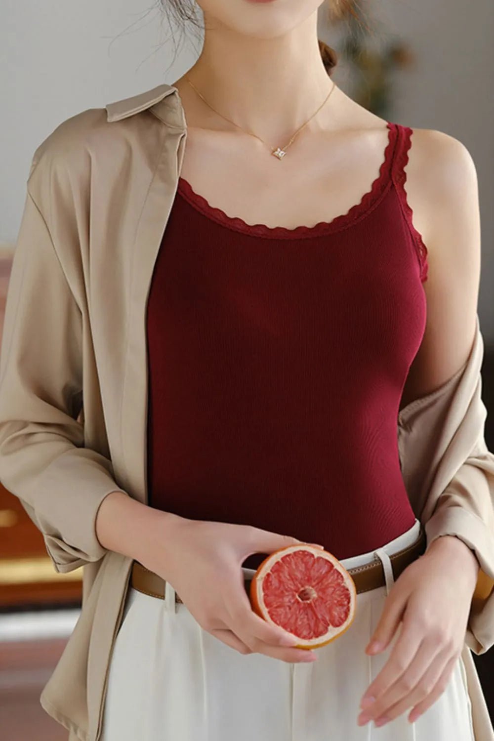 Lace Trim Scoop Neck Cami Top