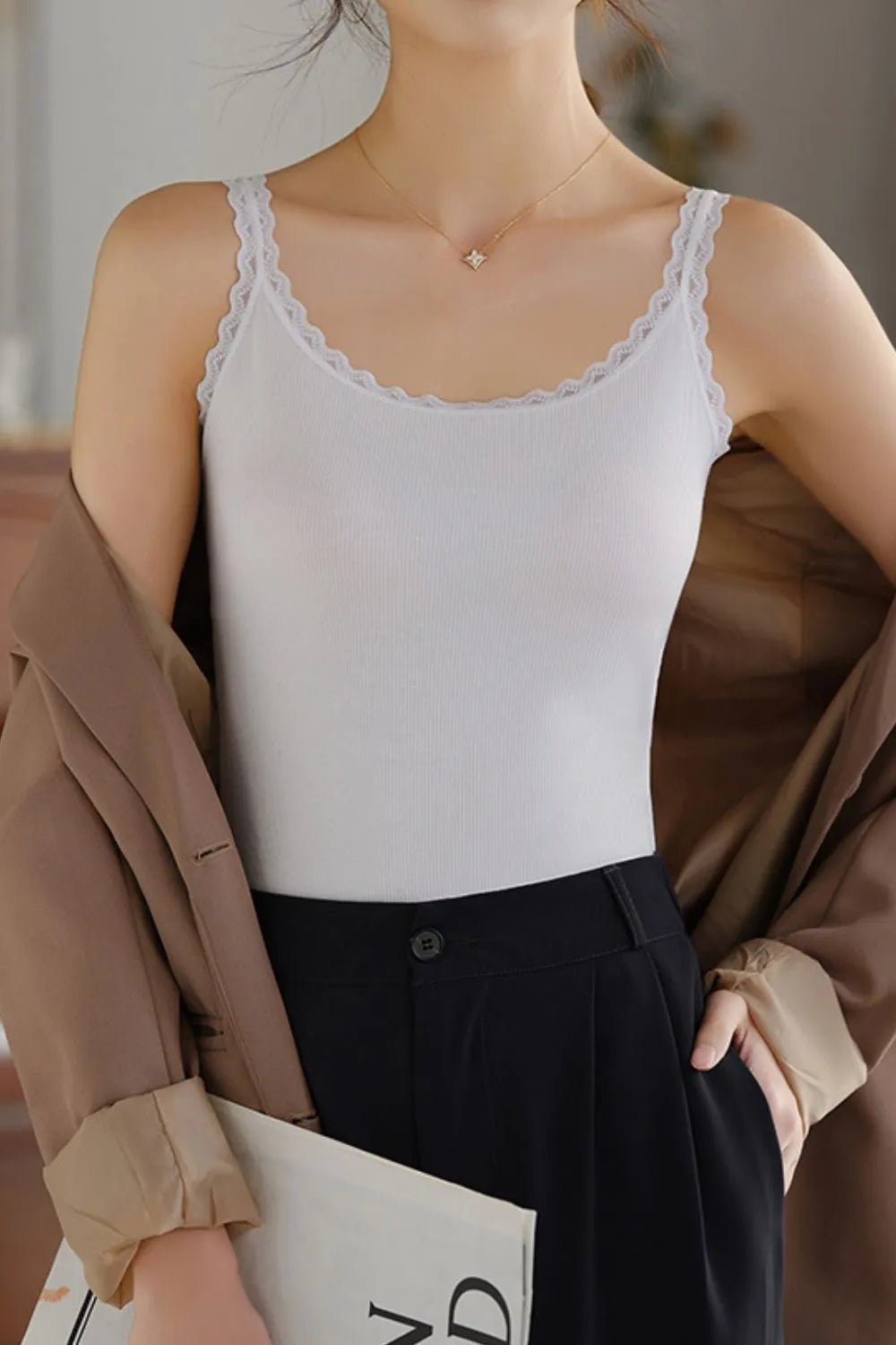 Lace Trim Scoop Neck Cami Top