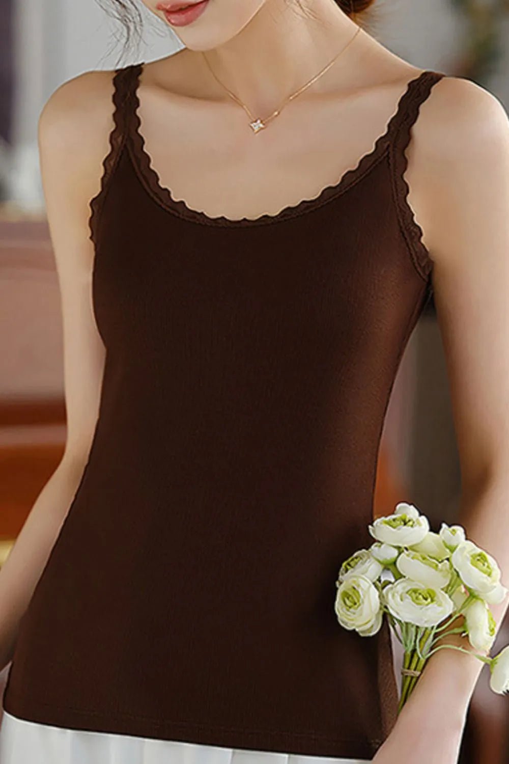Lace Trim Scoop Neck Cami Top