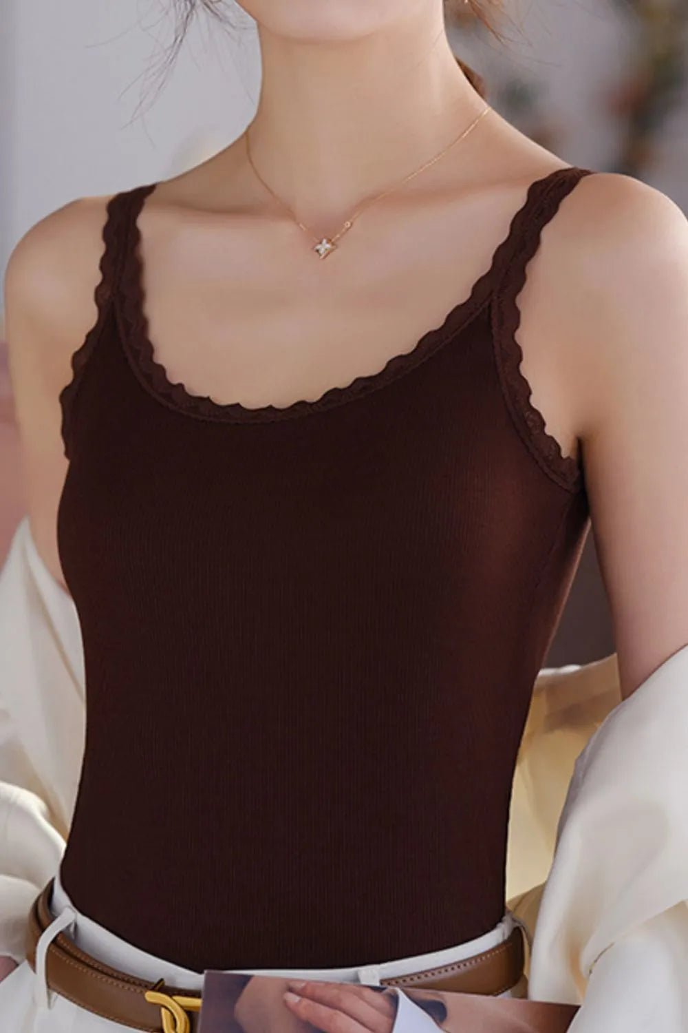 Lace Trim Scoop Neck Cami Top