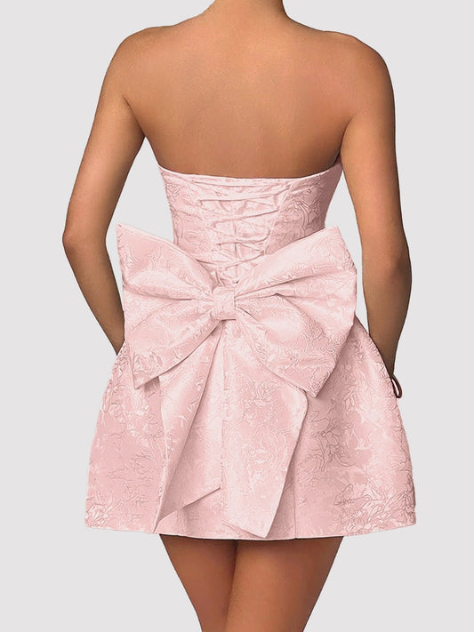 Lace - Up Sleeveless Satin Mini Dress with Bow