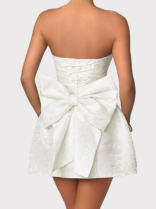 Lace - Up Sleeveless Satin Mini Dress with Bow