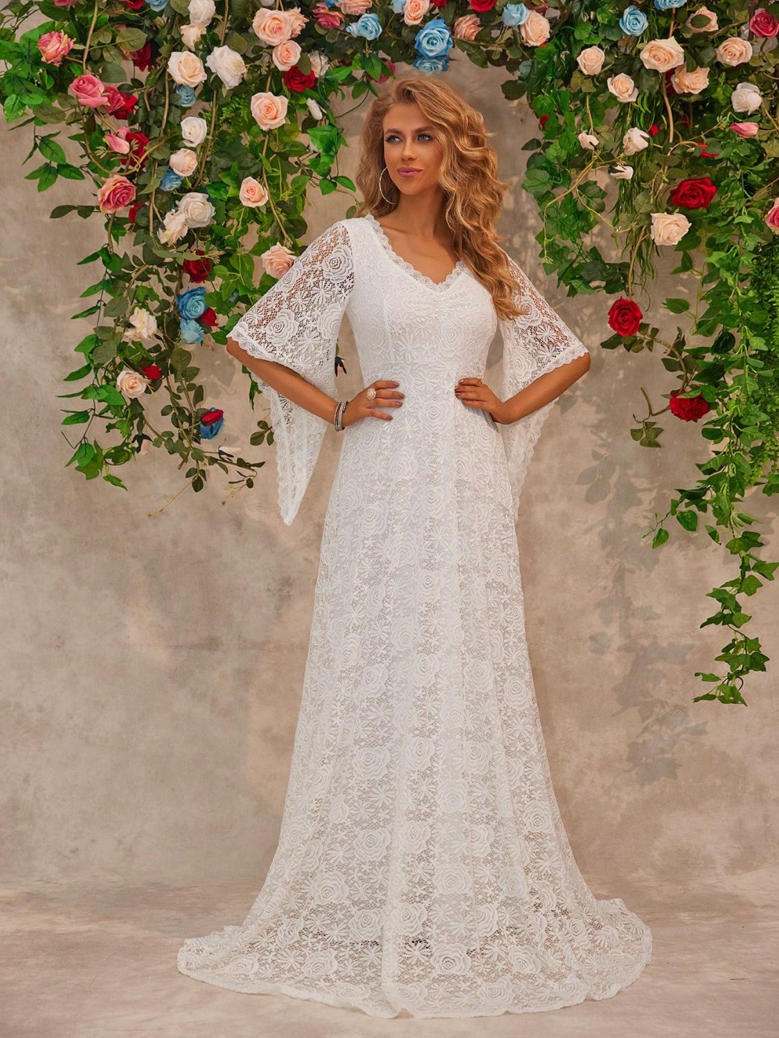 Lace V - Neck Floor length Dress