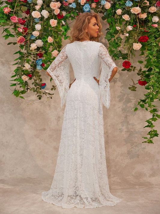 Lace V - Neck Floor length Dress