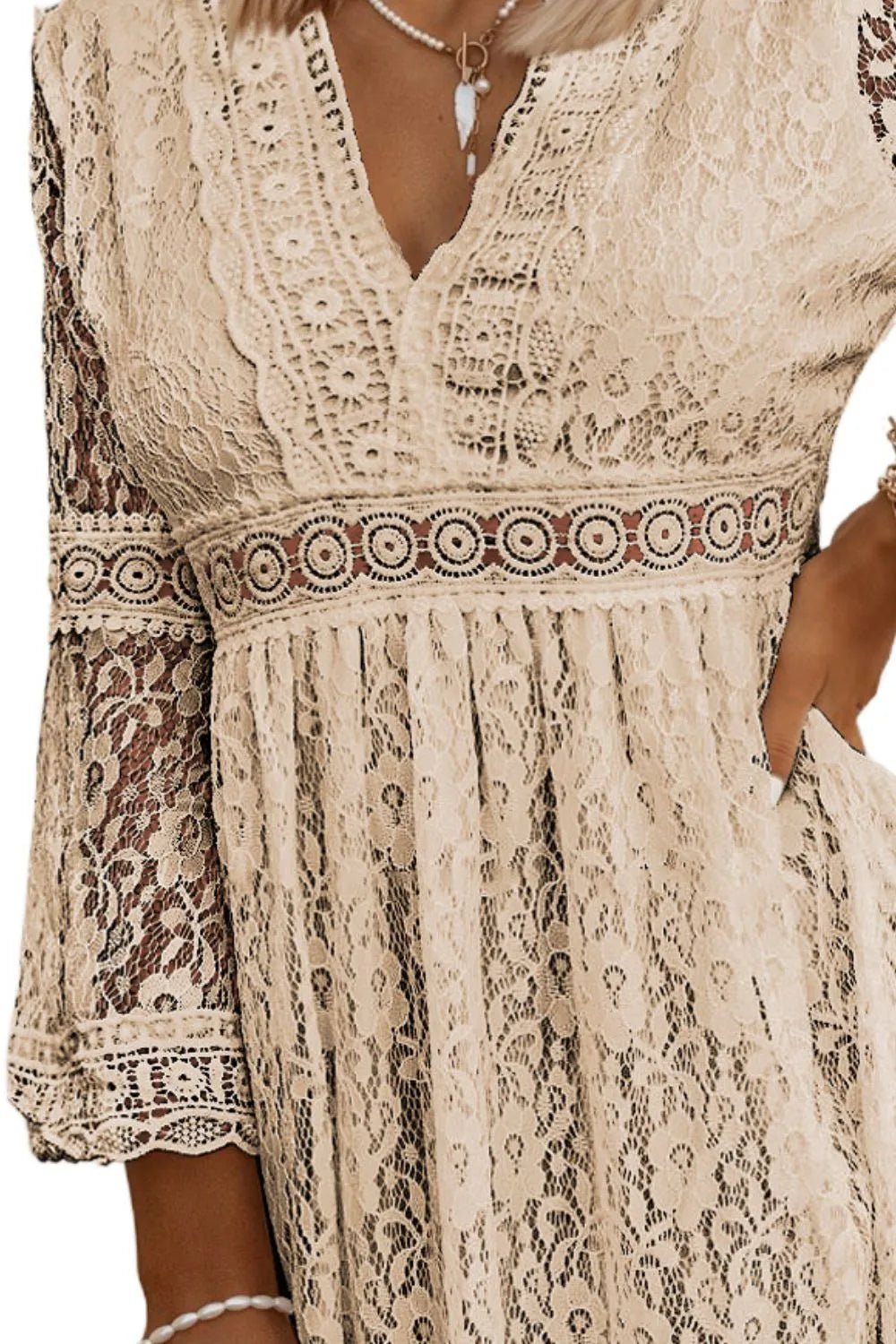 Lace V - Neck Three - Quarter Sleeve Dress