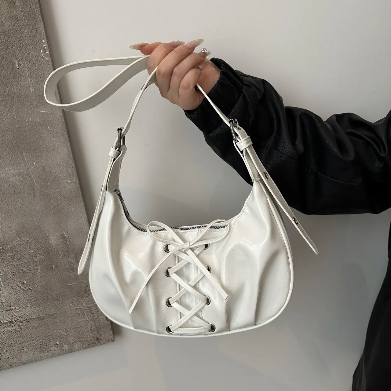 Leather Lace - Up Detail Shoulder BagBag