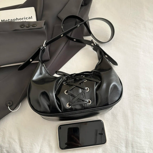 Leather Lace - Up Detail Shoulder BagBag