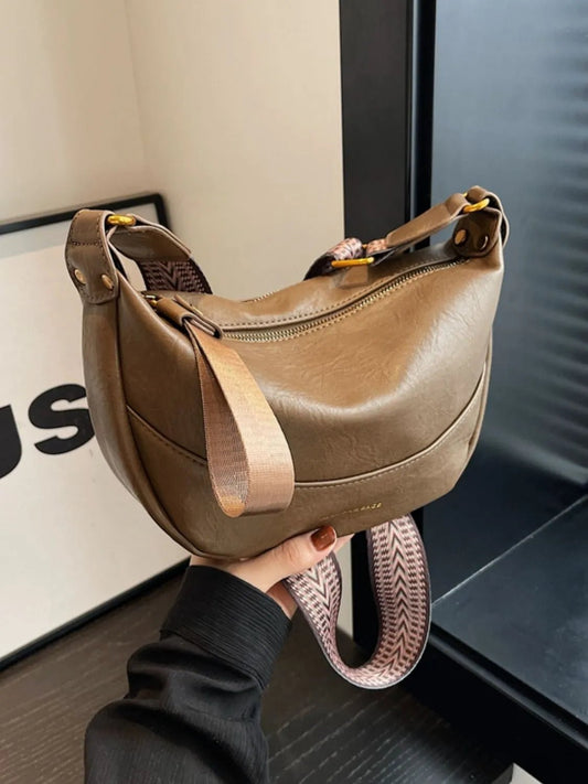 Leather Shoulder Bag with Woven StrapBag