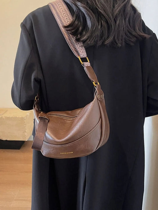 Leather Shoulder Bag with Woven StrapBag