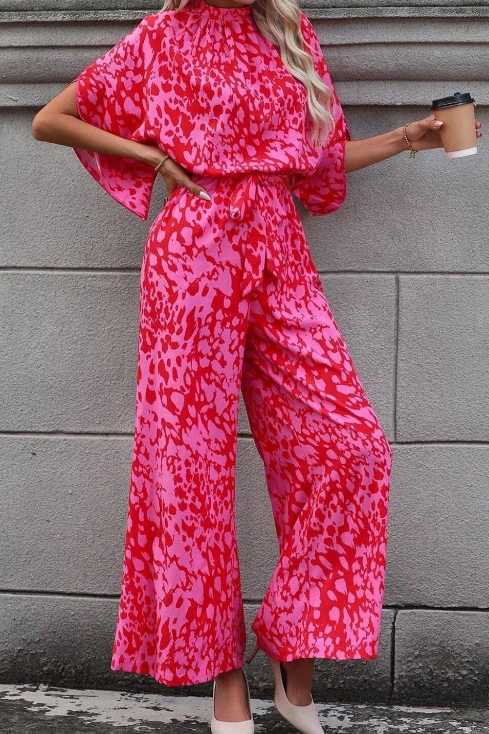 Leopard Belted Wide Leg Jumpsuit