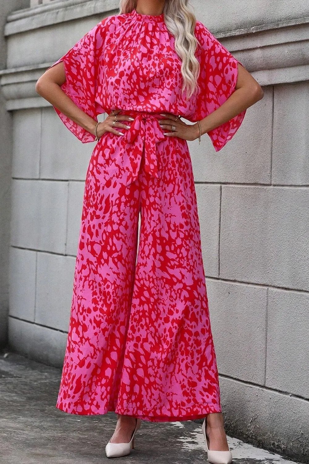 Leopard Belted Wide Leg Jumpsuit