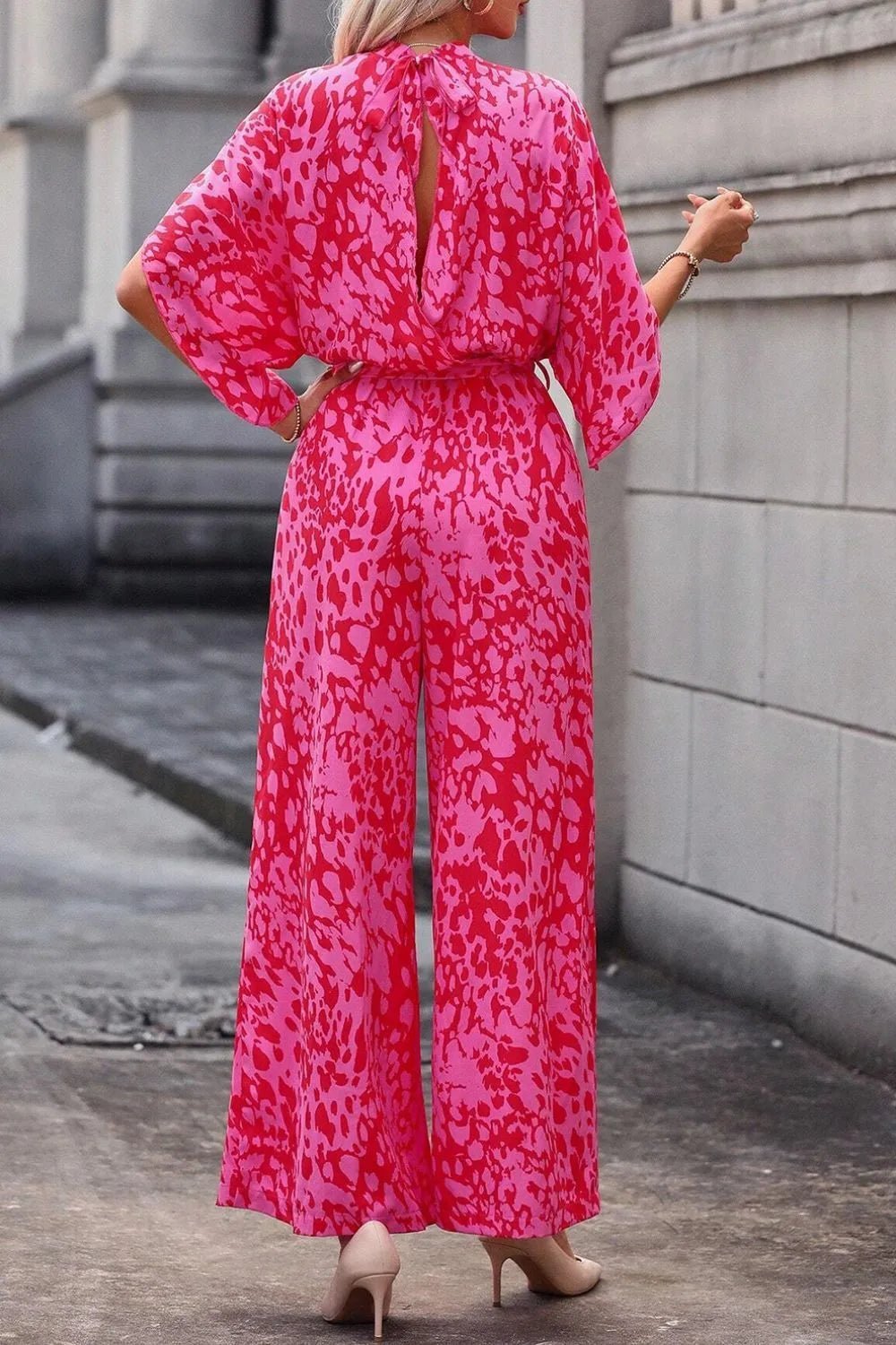 Leopard Belted Wide Leg Jumpsuit