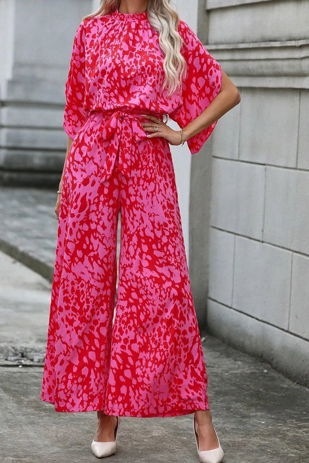 Leopard Belted Wide Leg Jumpsuit