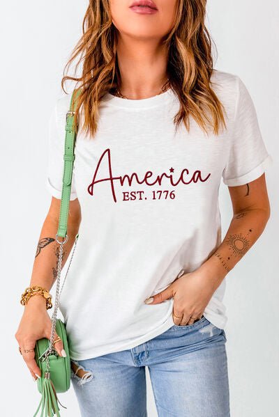 Letter Graphic Round Neck Short Sleeve T-Shirt