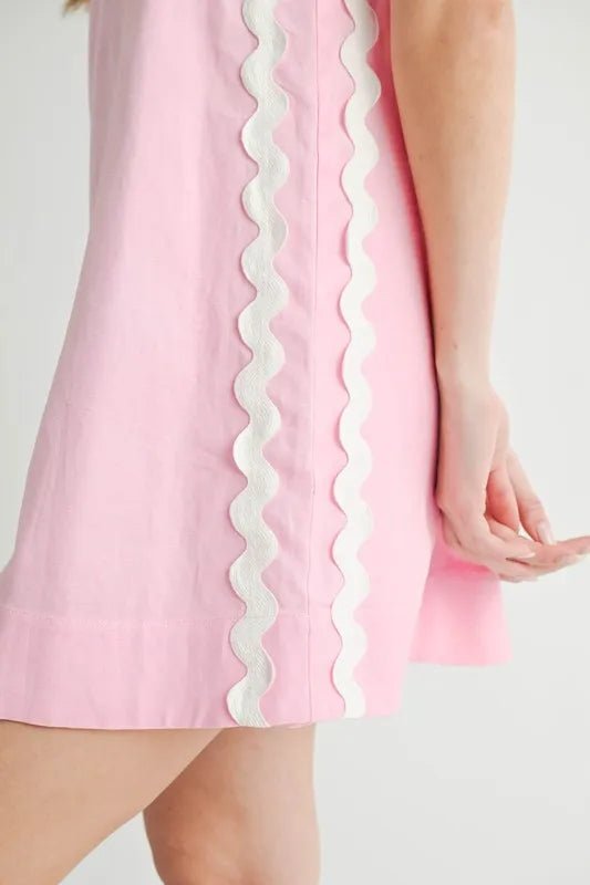 MABLE Linen Mix Side Ric Rac A - Line Mini Dress