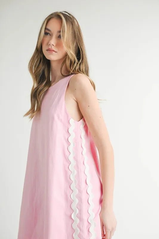 MABLE Linen Mix Side Ric Rac A - Line Mini Dress