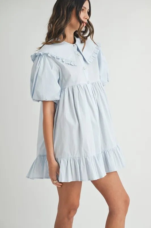 MABLE Ruffled Hem Peter Pan Collar Button Down Mini Dress