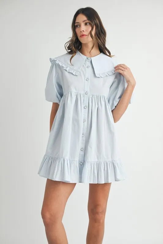 MABLE Ruffled Hem Peter Pan Collar Button Down Mini Dress