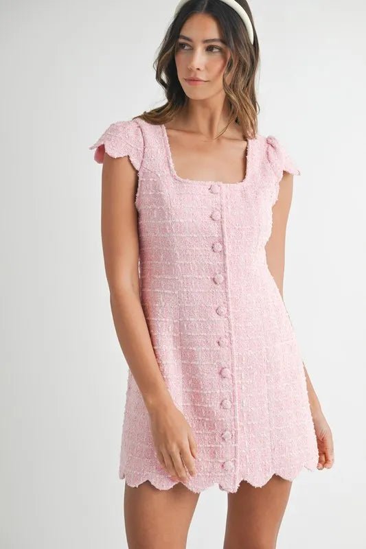 MABLE Tweed Scallop Hem Line Mini Dress
