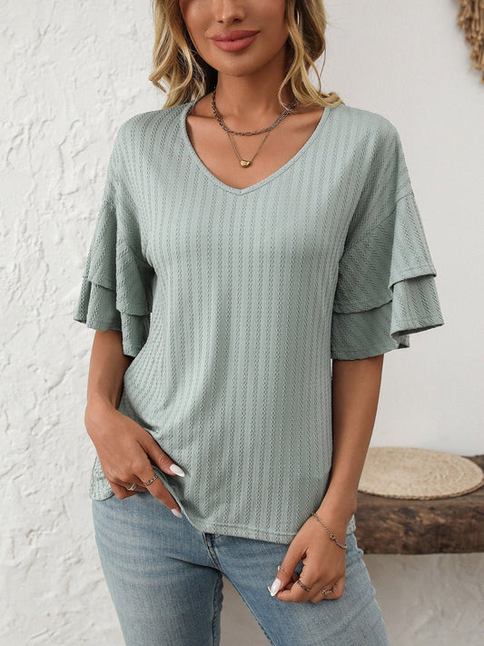 Mandy V - Neck Ruffle Half Sleeve Top