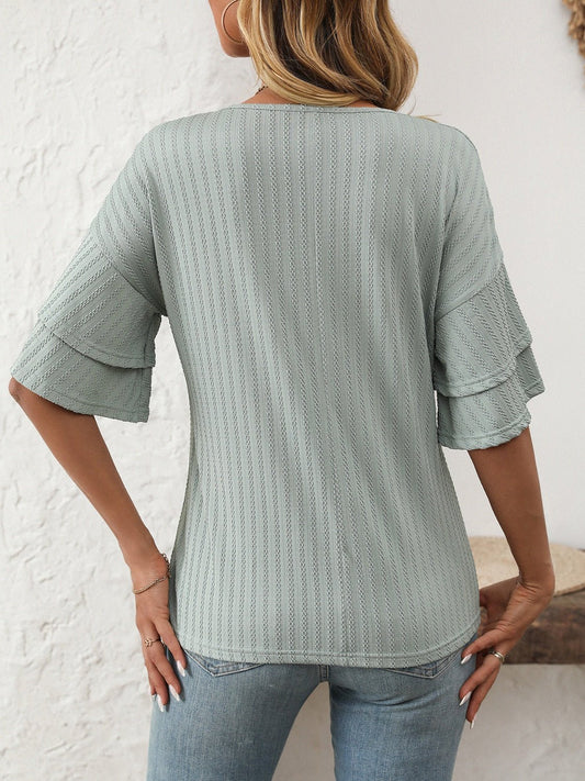 Mandy V - Neck Ruffle Half Sleeve Top