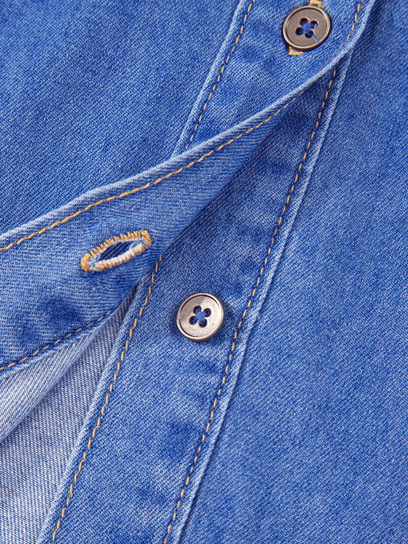 Mineral Wash Cap Sleeve Frilled Button Up Denim Shirt