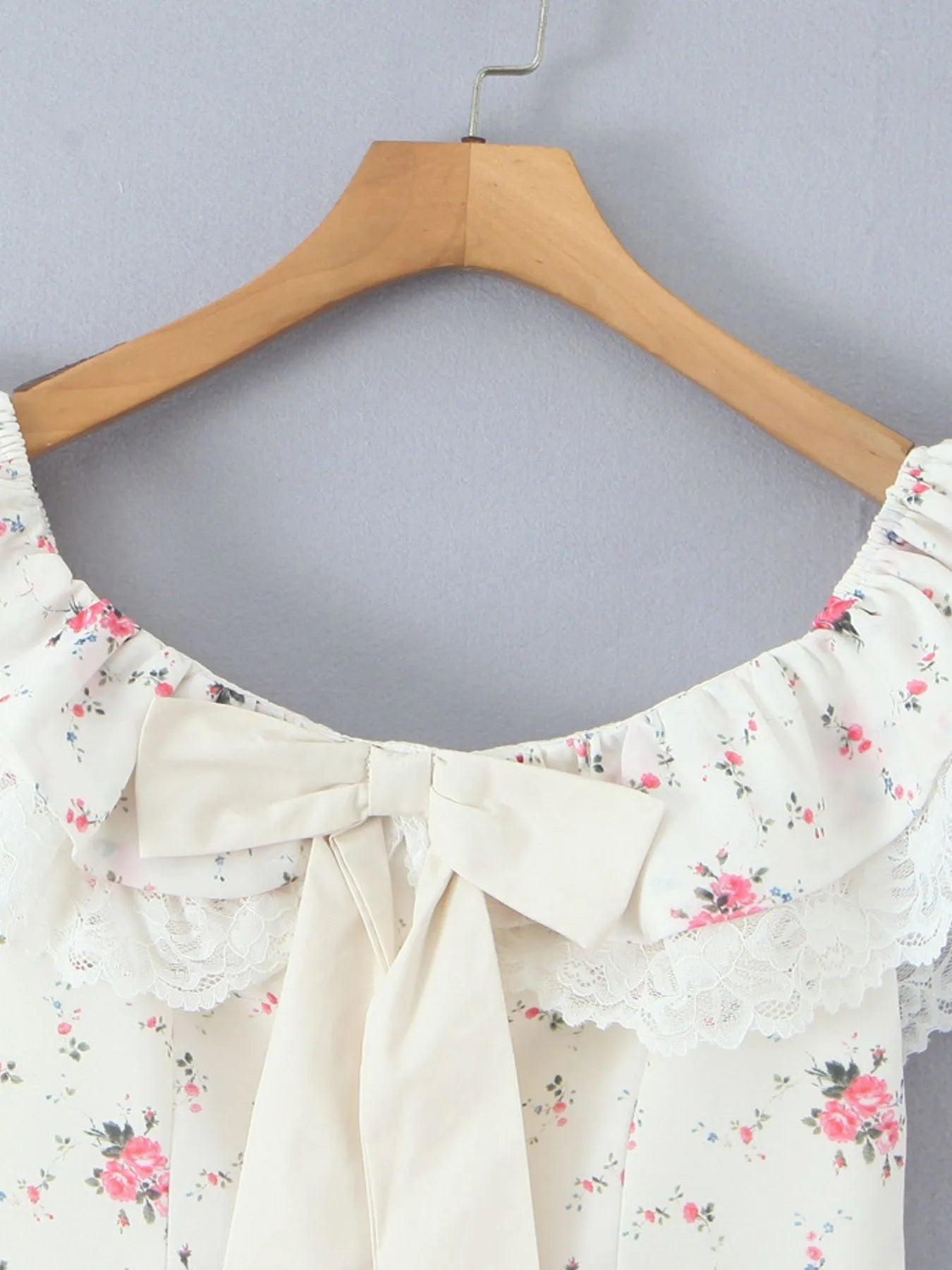 Off - Shoulder Floral Lace Trim Mini Dress