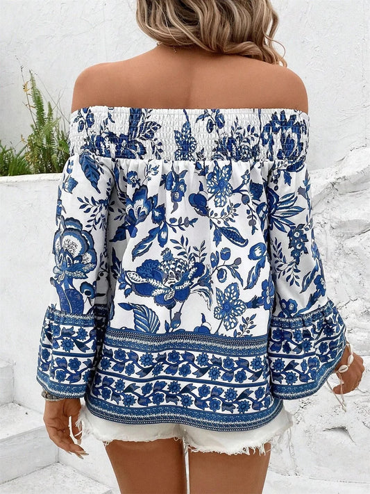 Off - Shoulder Floral Print Blouse
