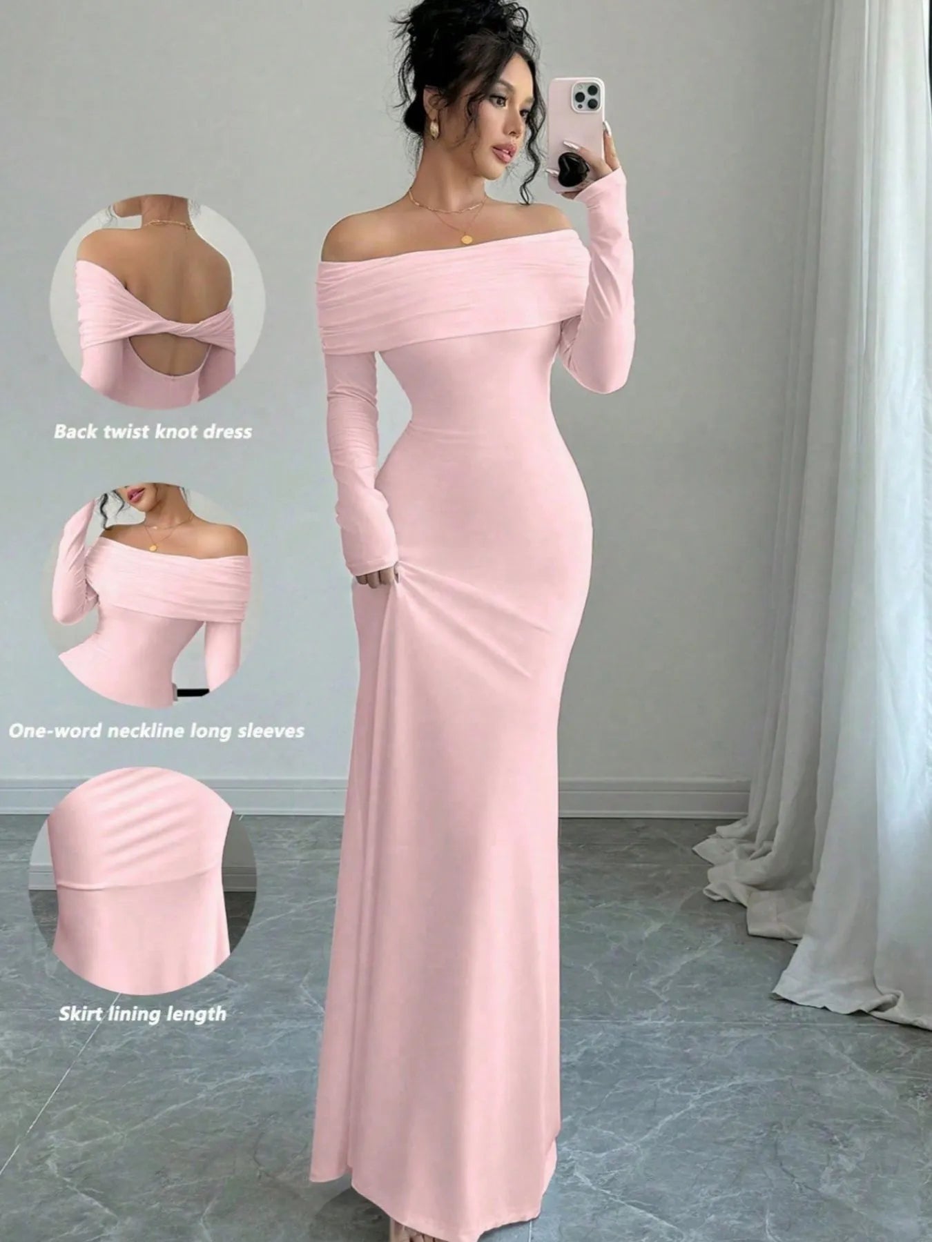 Off - Shoulder Long Sleeve Bodycon Maxi Dress