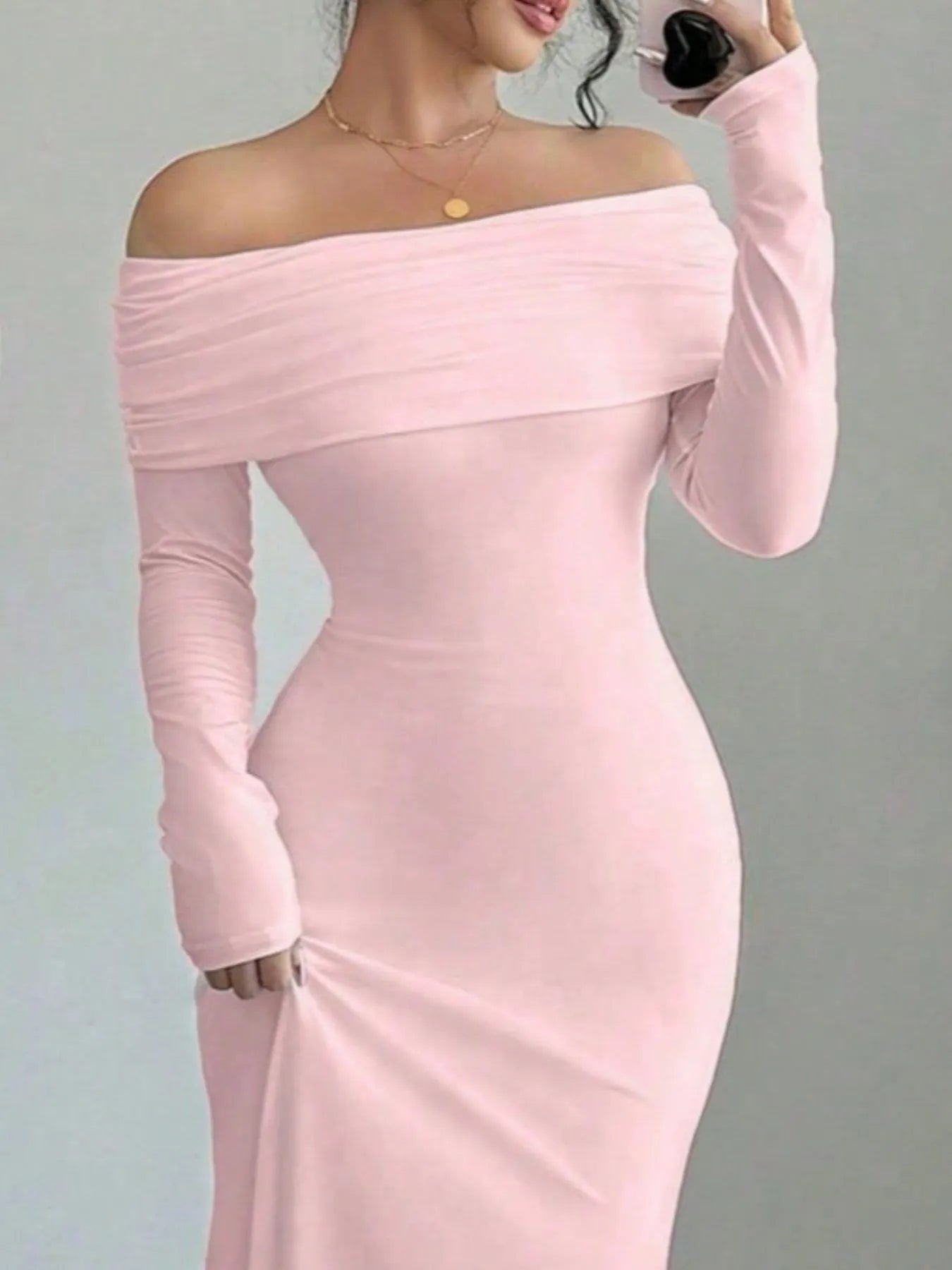 Off - Shoulder Long Sleeve Bodycon Maxi Dress