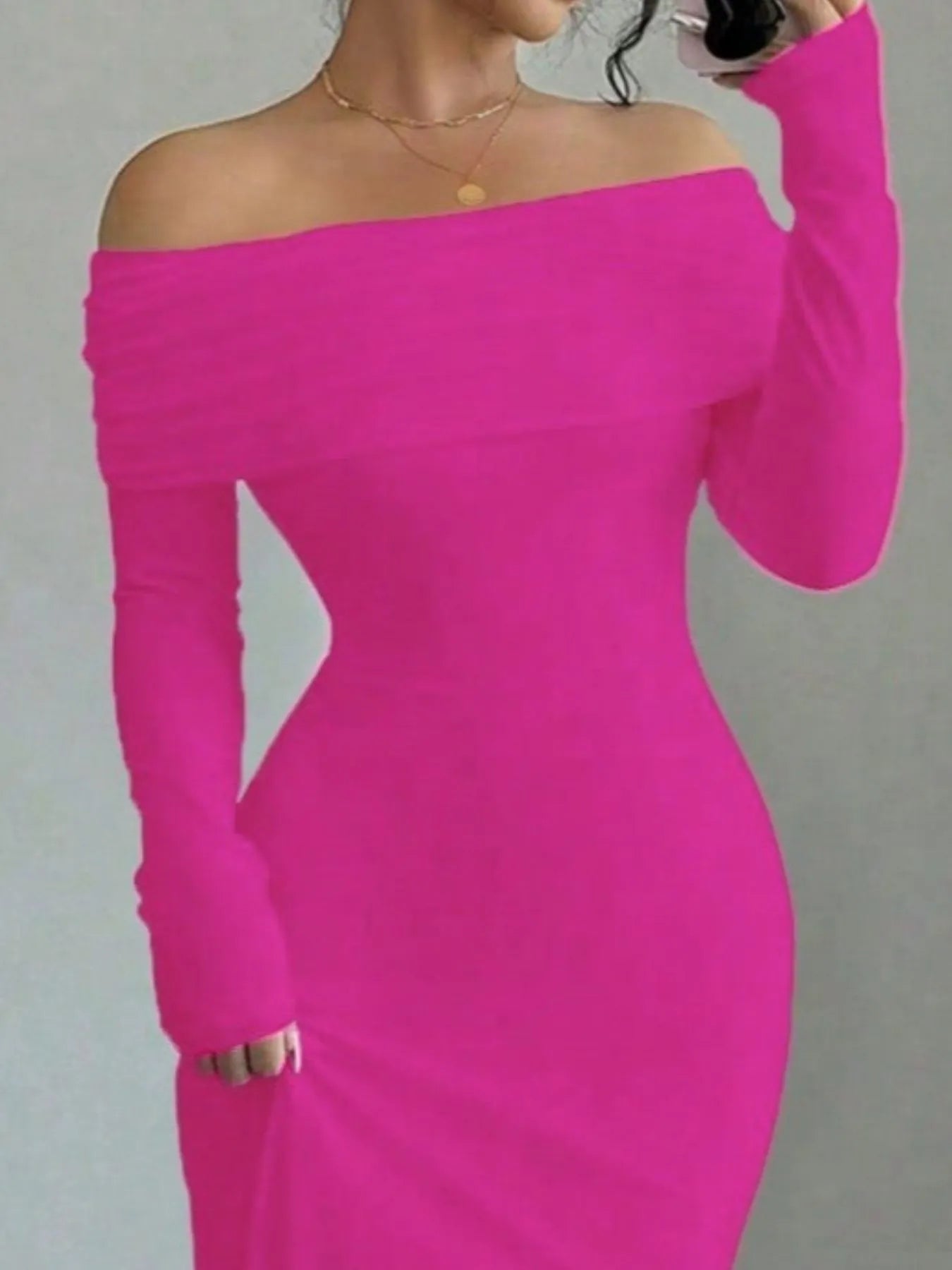 Off - Shoulder Long Sleeve Bodycon Maxi Dress