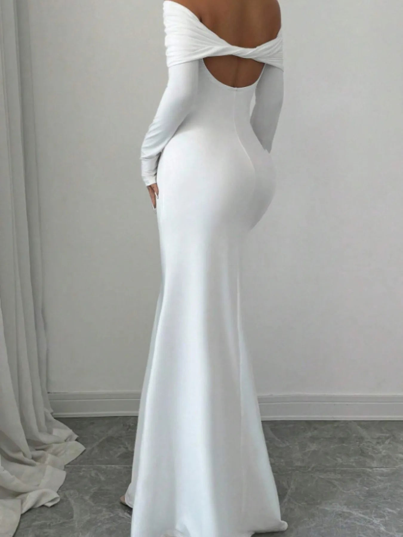 Off - Shoulder Long Sleeve Bodycon Maxi Dress