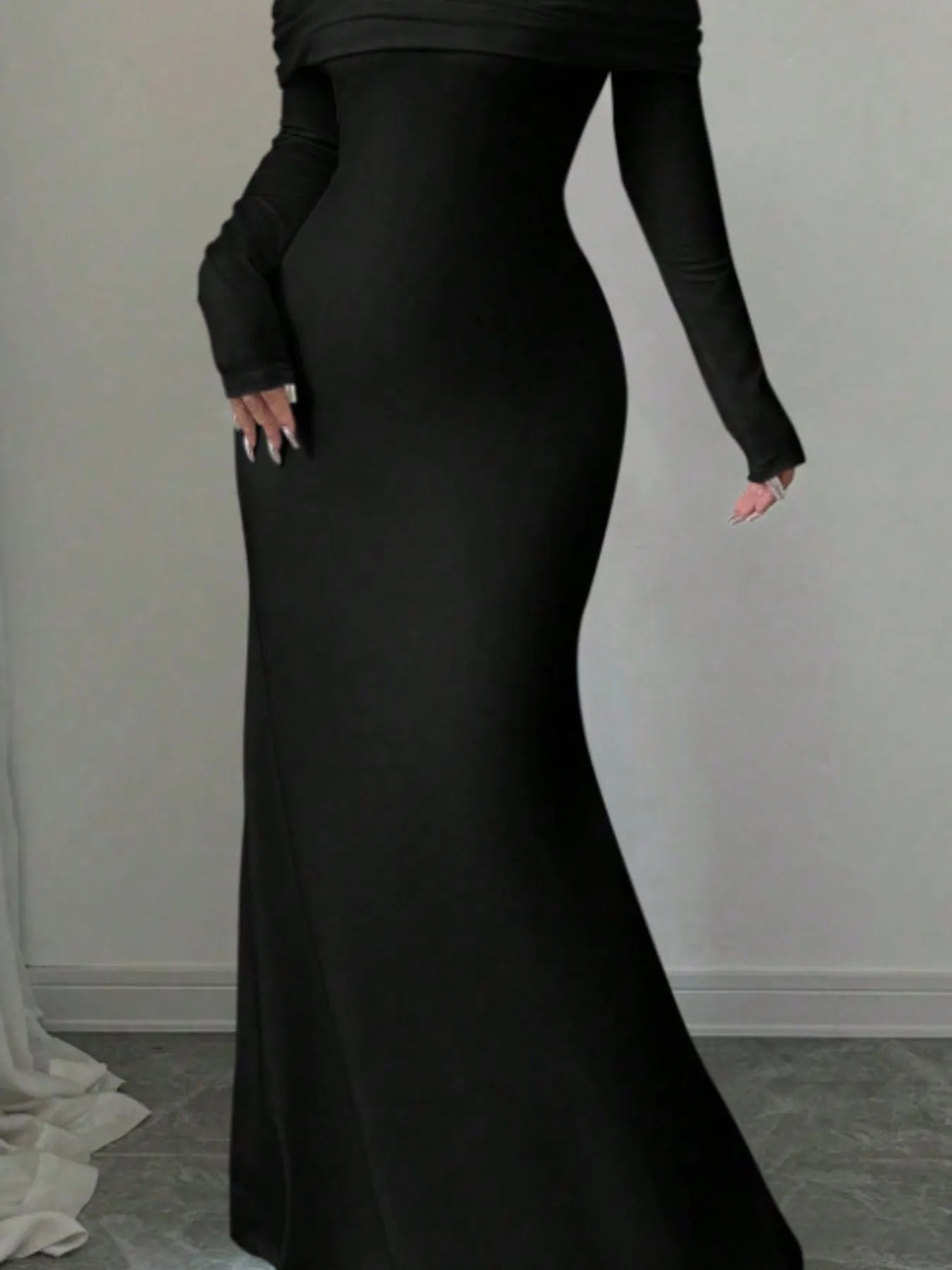 Off - Shoulder Long Sleeve Bodycon Maxi Dress