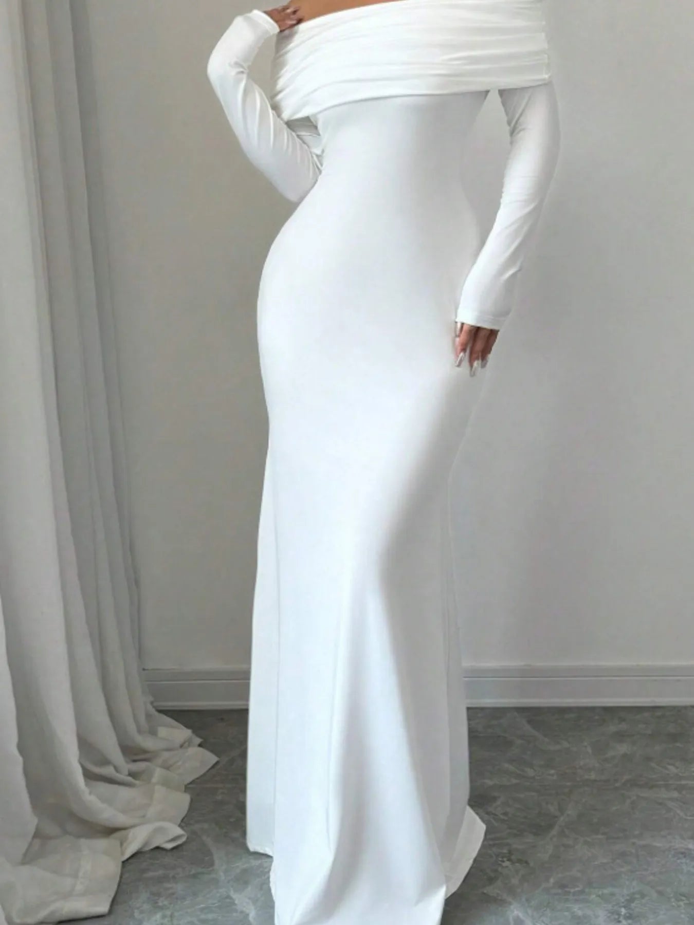 Off - Shoulder Long Sleeve Bodycon Maxi Dress