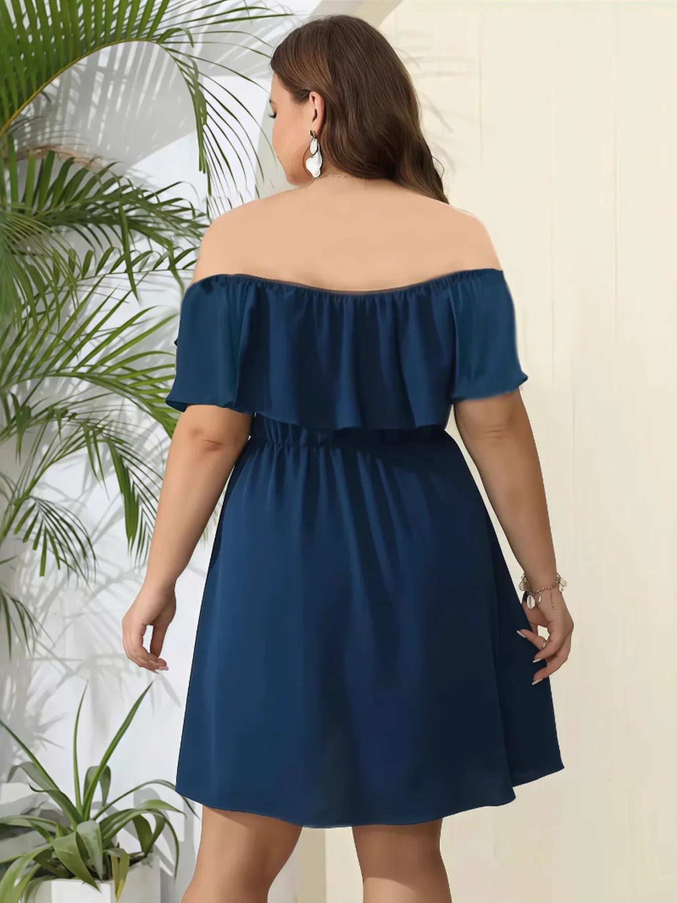 Off - Shoulder Ruffle Summer Dress with Elastic Waist