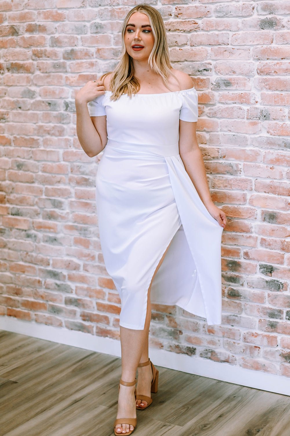 Off - Shoulder Short Sleeve Split Dress