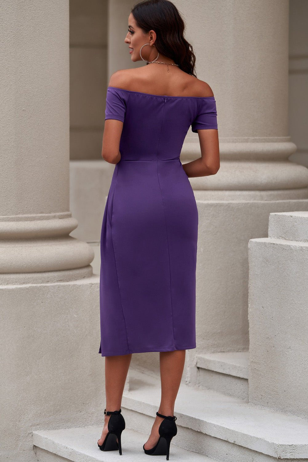 Off - Shoulder Short Sleeve Split Dress