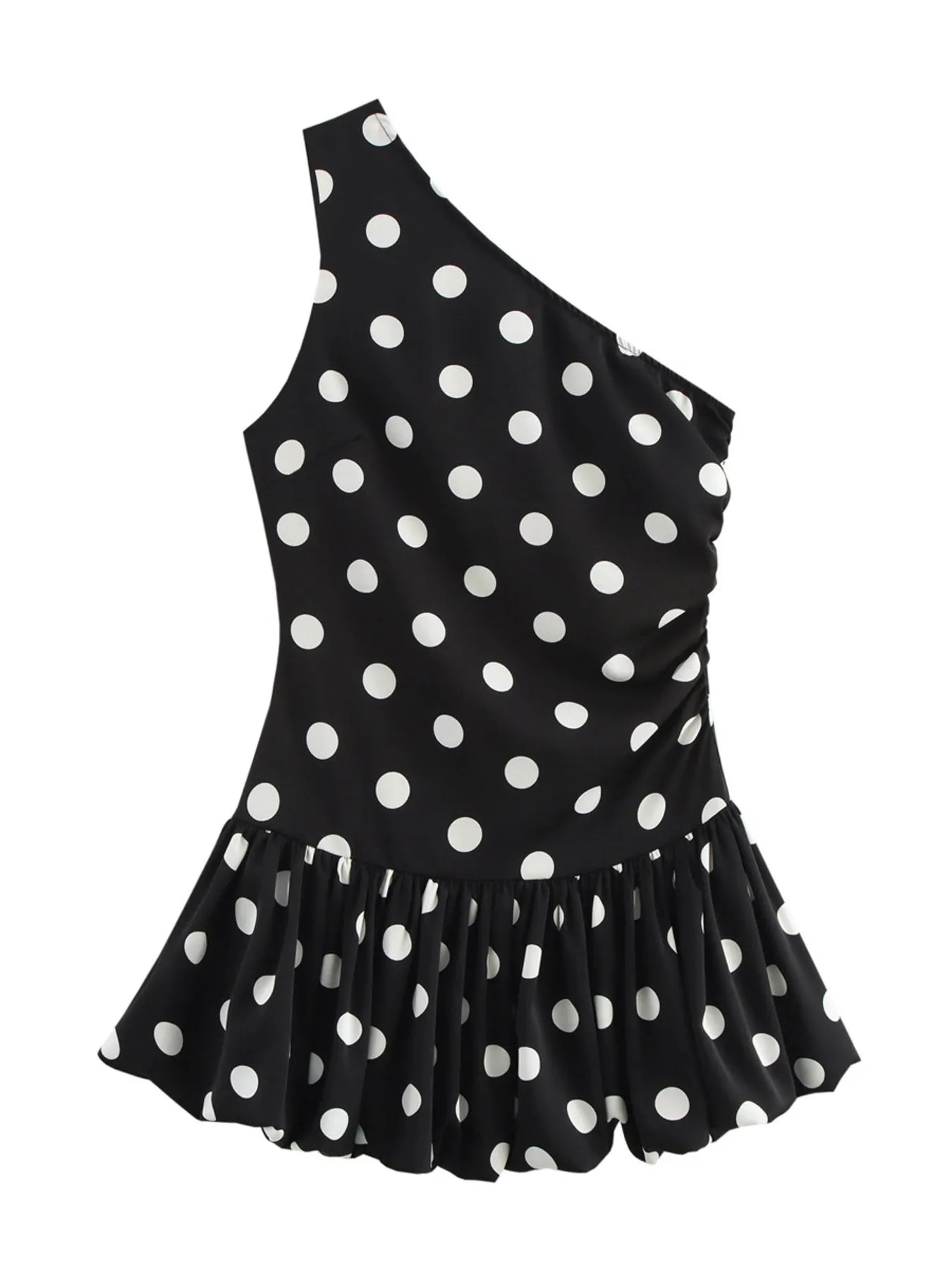 One - Shoulder Polka Dot Mini Dress