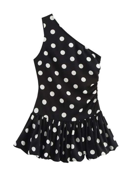 One - Shoulder Polka Dot Mini Dress