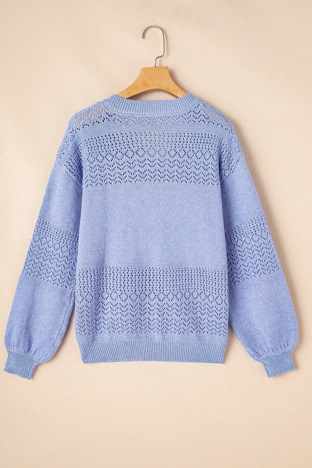 Openwork V - Neck Long Sleeve Sweater