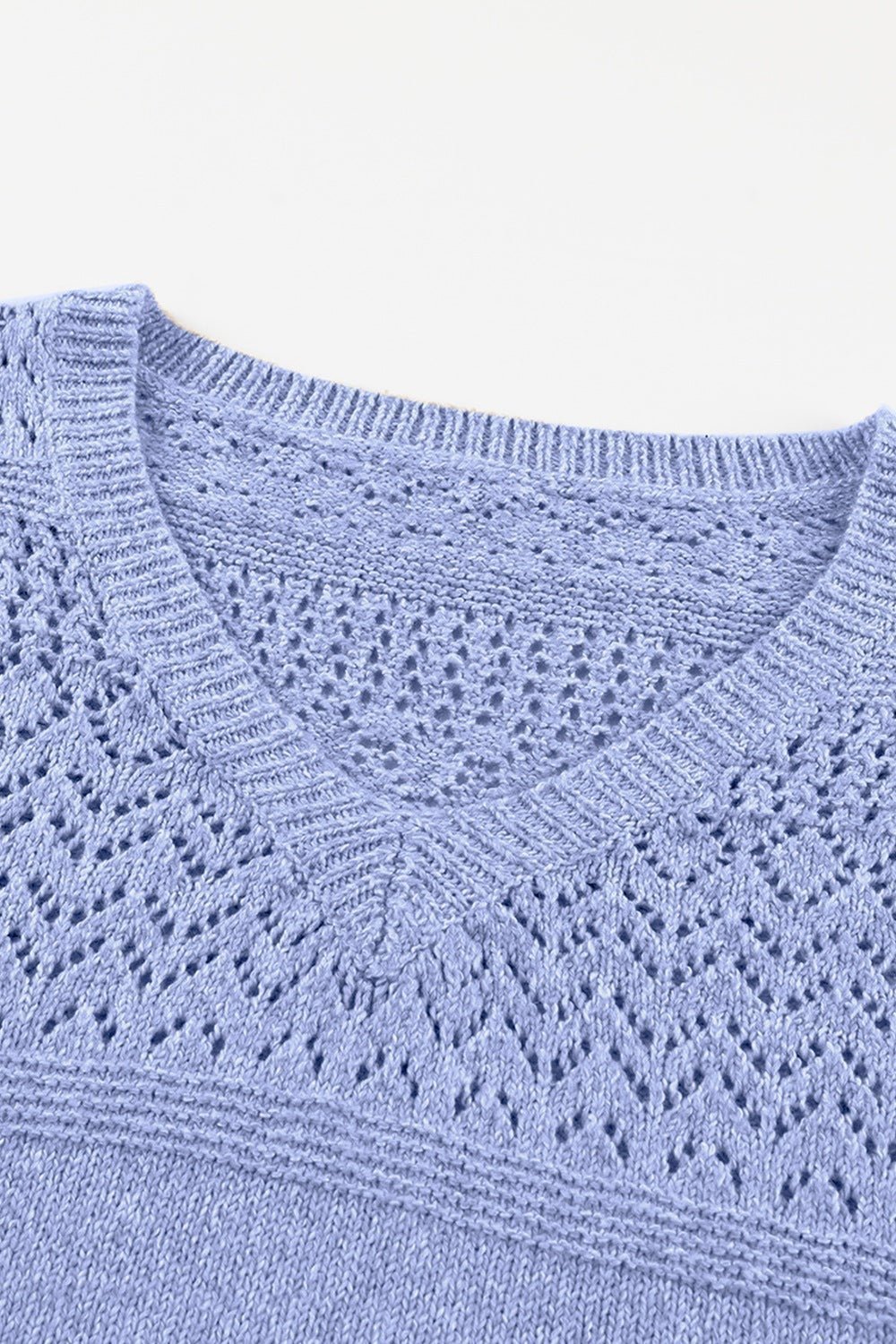 Openwork V - Neck Long Sleeve Sweater